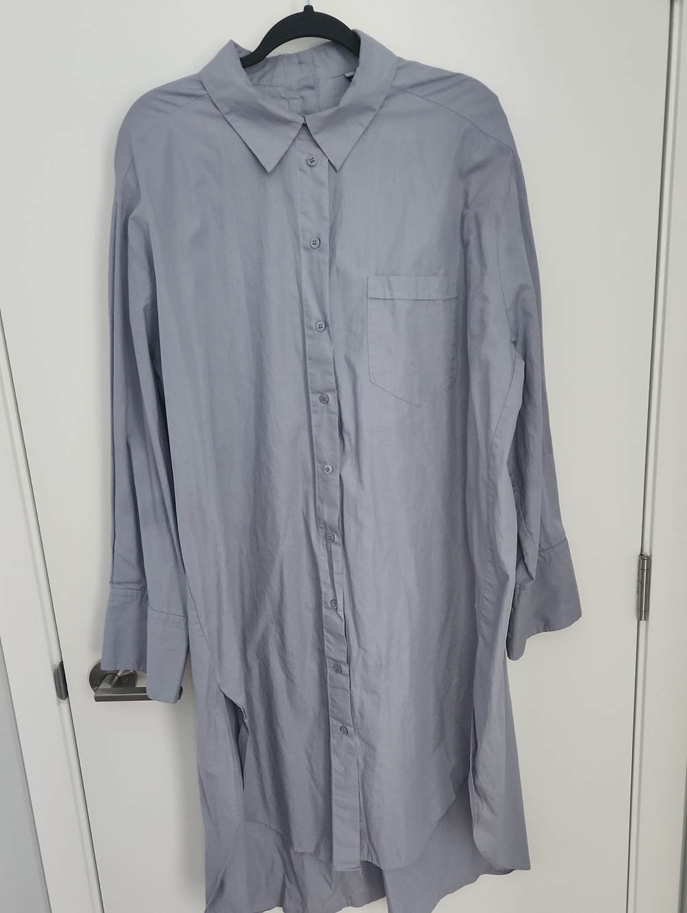 Long Button-Up Zara Shirt Dress in Light Gray